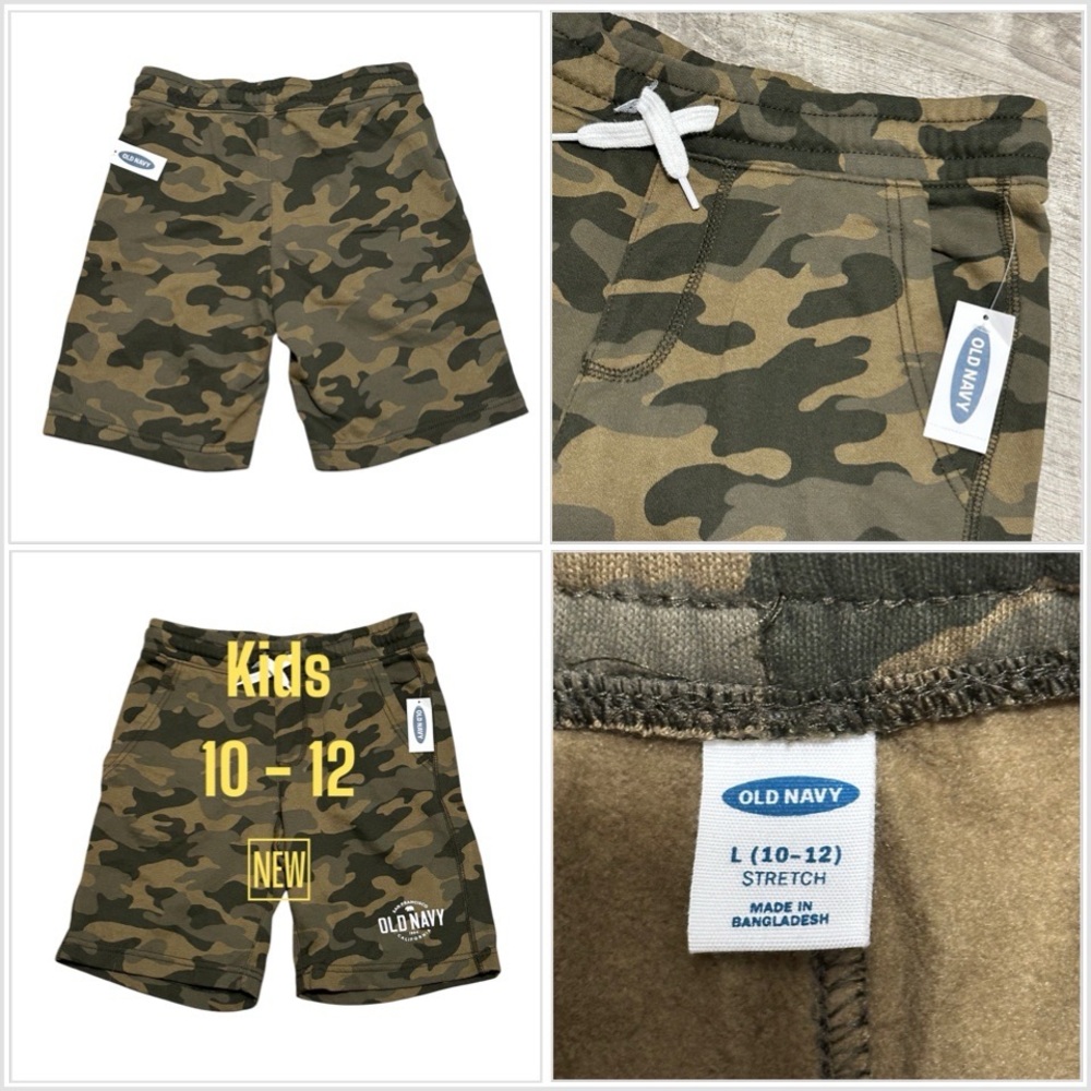 Boys Old Navy Basketball Youth Medium 10 12 Shorts Camo Green Terry Fleece NWT